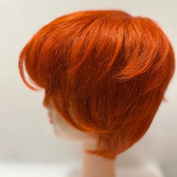Pixie Cut Real Human Hair Wig Bang Brazilian Straight Orange Wig - Picture 8 of 11